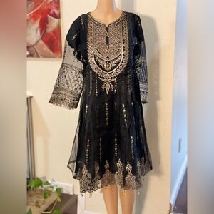 Elegant Black and Gold Embroidered Dress